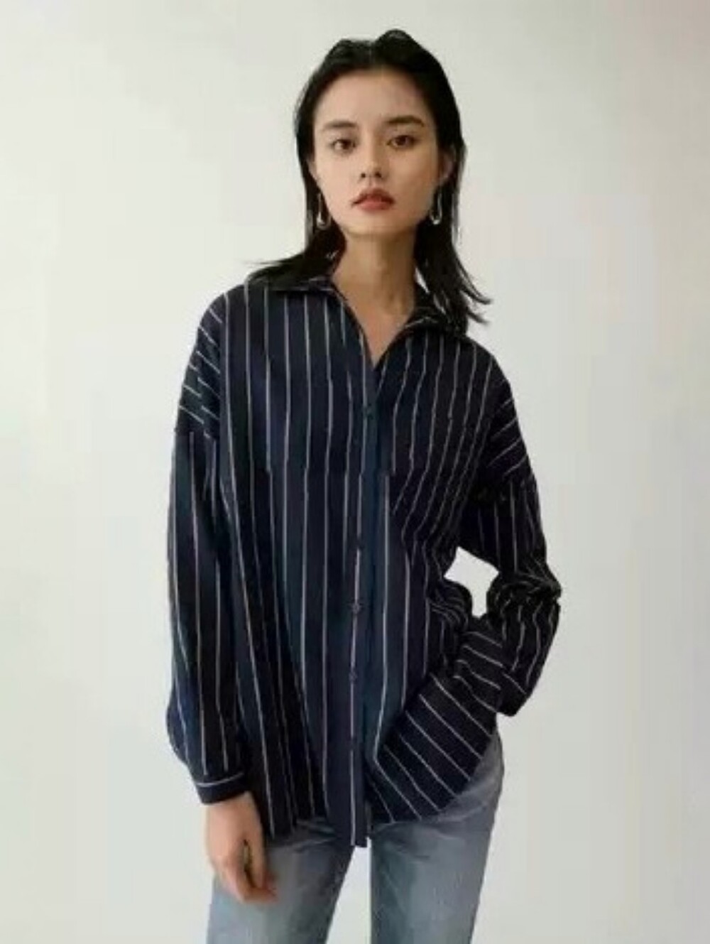 Moussy Striped Button Down Shirt Blue White Red Free Size XS S M